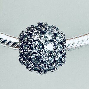NEW Authentic Pandora Sparkling Pave Round SILVER Charm / Pandora Bracelet